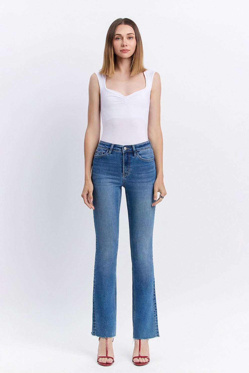 Melinda High Rise Clean Cut Bootcut Hem Denim Jean