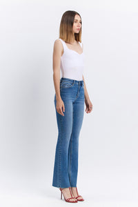 Melinda High Rise Clean Cut Bootcut Hem Denim Jean