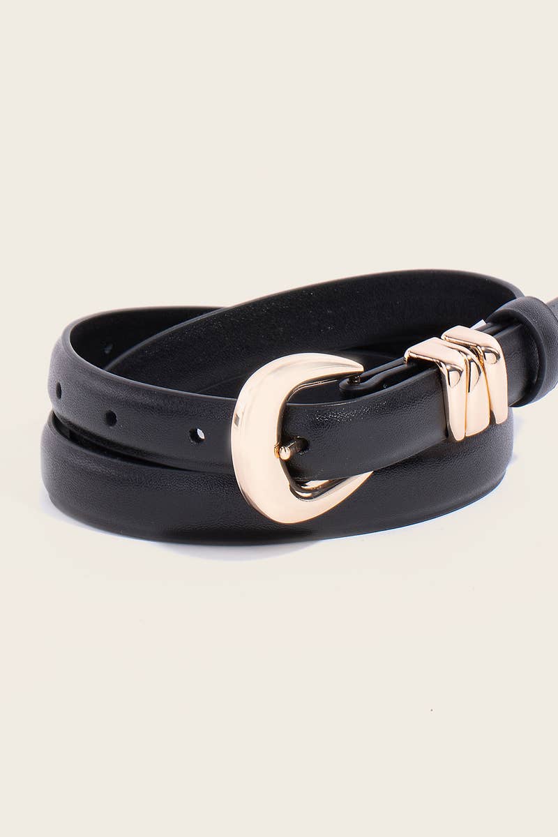 Thin Genuine Leather Belt - Black