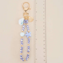 Blue Sea Shells And Floral Ceramic Beaded Bag Chain - Gold/Blue