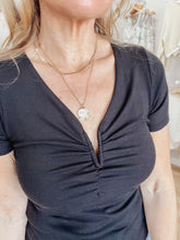 Valencia Ruched Notch Detail Tee - Black