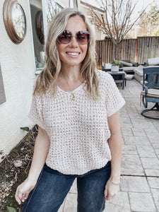 Boho Crochet Short Sleeve Top - Light Coral