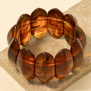Large Oval Acetate Resin Elastic Bracelet - Tortoise