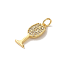 Gold CZ Wine Glass Charm Bar