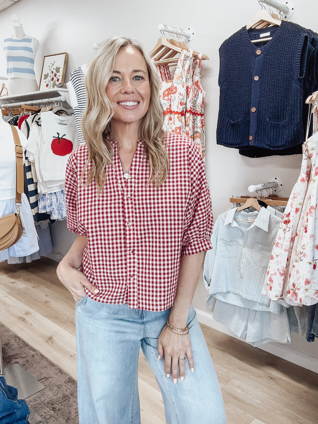 Cherrywood Gingham Cotton Blend Top