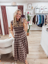 Autumn Lane Smocked Midi Dress - Brown Plaid