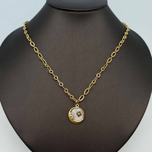Moon Round Stainless Steel Pendant Necklace