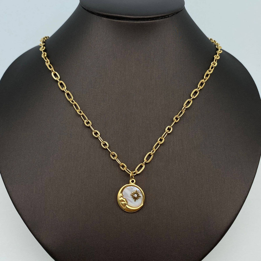Moon Round Stainless Steel Pendant Necklace