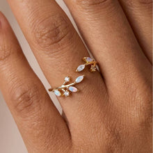 Gold Dipped Cz Leaf Branch Ring - Silver