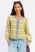 BUTTON UP ROUND NECK CARDIGAN: LEMON GREY MULTI