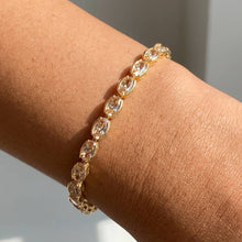 Oval Bezel Set Cz Line Tennis Bracelet: Gold