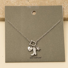 Western Cowboy Boot And Heart Charms Chain Necklace - Gold