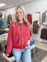 Cranberry Striped Button Down Cardigan