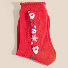 Embroidered Snowman and Santa Christmas Theme Socks - Red