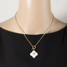 Shell Clover Pendant Necklace With Cz Center