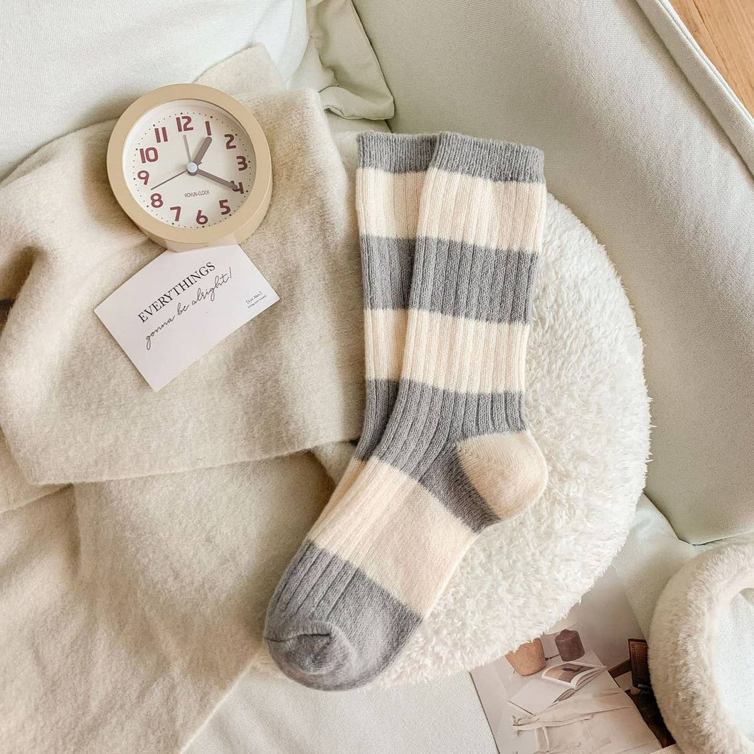 Autumn and Winter Warm Striped Socks - Grey