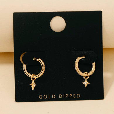 Gold Dipped Cz Star Charm Hoop Earrings: GOLD
