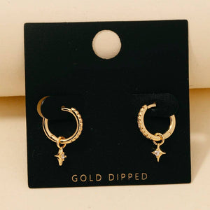 Gold Dipped Cz Star Charm Hoop Earrings: GOLD