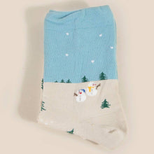 Festive Christmas Scenery Embroidered Socks - Cream/Blue