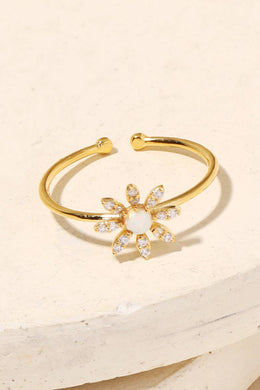 Gold Dipped Opal Flower Fashion Ring - Gold