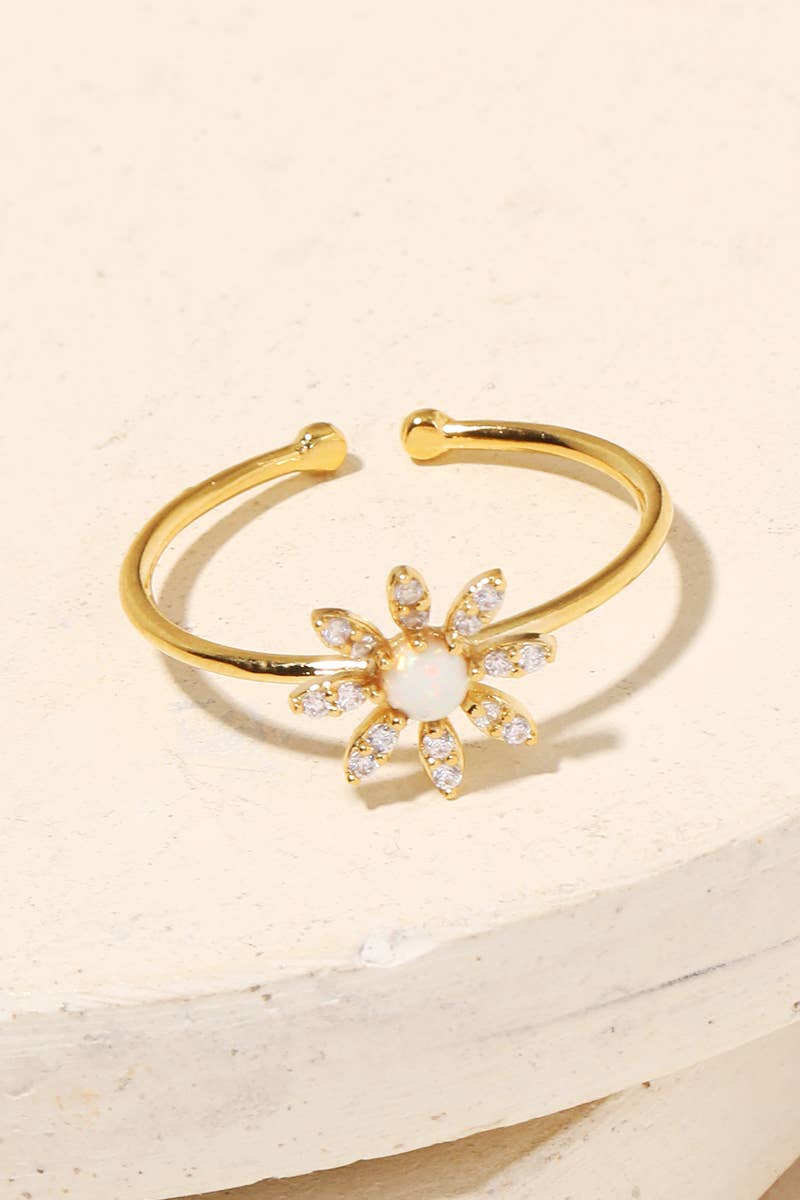 Gold Dipped Opal Flower Fashion Ring - Gold