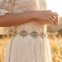 Turquoise Floral Concho Chain Belt - Silver