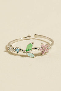 Delicate Floral Leaf Flower Ring - Silver