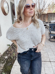 Boho Crochet Short Sleeve Top - Oyster