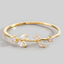 Gold Dipped Cz Delicate Leaf Ring - Silver