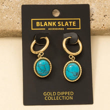 Oval Turquoise Stone Drop Earrings - Silver
