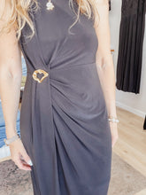 Golden Hour Affair Round Neck Pleated Detail Midi Dress