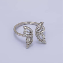 16K Gold Filled Clear Micro Paved CZ Open Butterfly Ring - Silver