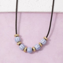 Leather Cord Striped Ceramic Bead Necklace: WGBL