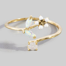 Enamel Flower Opal Branch Open Cuff Ring
