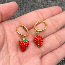 Strawberry Charm 18K Gold Plated SS Huggie Earrings