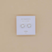 Round - White Opal Gemstone - Gold Earrings