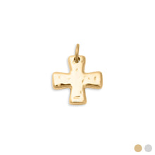 18K Gold PVD Stainless Steel Textured Gold Cross Charm Bar: Stainless Steel Silver