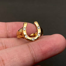 Zircon Inlaid Horseshoe 18K Gold Plated S.Steel Ring