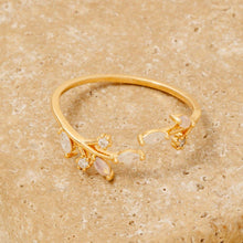 Gold Dipped Cz Leaf Branch Ring - Silver