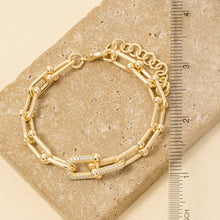 Gold Dipped Cz Pave U Link Chain Bracelet - Gold
