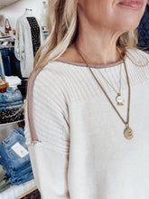 Lottie Contrast Trim Boat Neck Ribbed Detail Knit Sweater - Natural