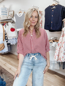 Cherrywood Gingham Cotton Blend Top