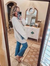 Denim Touch Knit Cardigan with Denim Pockets - Oatmeal