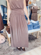 Maren Wide Gathered Waistband Knit Maxi Skirt - Brown