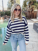 Effortless Style Navy & White Cable Knit Sweater