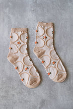 Women's Antique Floral Casual Socks: Ivory/Yellow