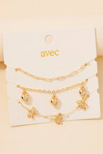 Heart And Ribbon Charms Layered Chain Bracelet Set - Gold