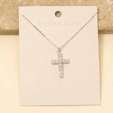 Sterling Silver Cz Pave Cross Pendant Necklace - Silver