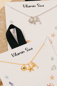 Gold Dipped Sea Life Charms Chain Necklace - Gold