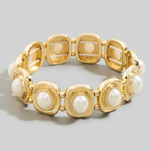 Gold Square Pearl Cabochon Stretch Bracelet: GDCM